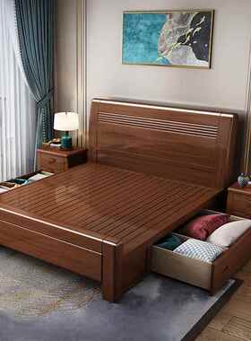 新式实木床1.8米大卧床1.5HMJ-2065M双床经中济型简约人现代家具