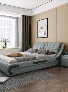 欧式婚简约轻皮奢床 1.8米双人软体392实木软储物高体箱床主卧高