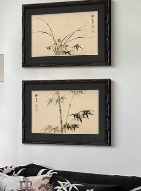 墨竹幽兰法式复古中国风客厅装饰画东方禅意新中式卧室挂画A208