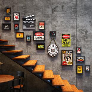 高分子264复古工业风LED灯带楼梯照片墙组合相框发光装饰画框架