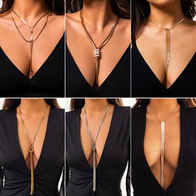 Long snake bone chain neck chain tassel necklace颈炼流苏项炼
