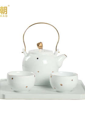 新中式描金茶具组合套装陈设艺术摆件售楼处茶几客厅家居软装饰