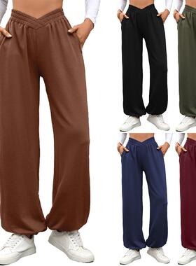 Elastic waistband pockets, ankle tied pants, women's pants