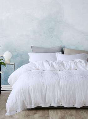 C纯色亚麻被套床单床笠A类水棉件可裸睡esa60上四件套学洗生宿床