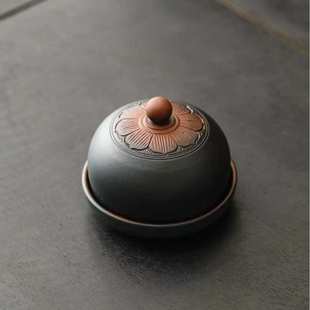 紫陶旋转主人杯茶托复古创意高档茶杯陶瓷家用个人专用大号大肚杯
