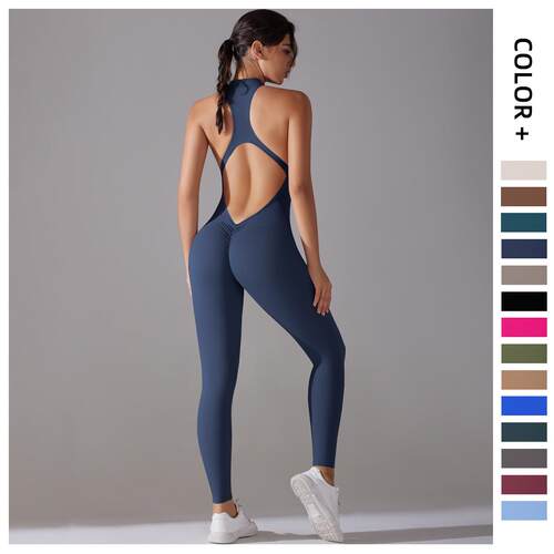 Half zip sleeveless hollow yoga fitness pants jumpsuit