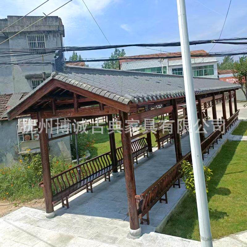户外古仿凉亭文794建木制回廊室外古花园走廊廊桥农村庭院夏化季