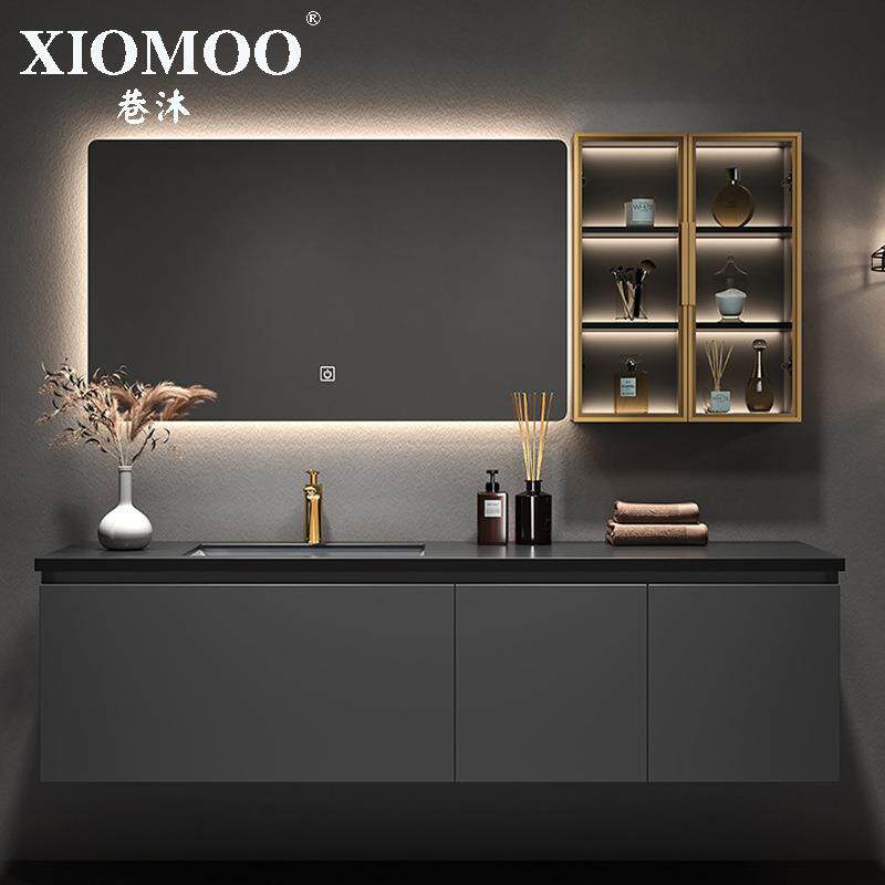轻奢橡木浴室柜组合现代简约岩板一体盆洗手洗脸台盆卫生间洗漱台