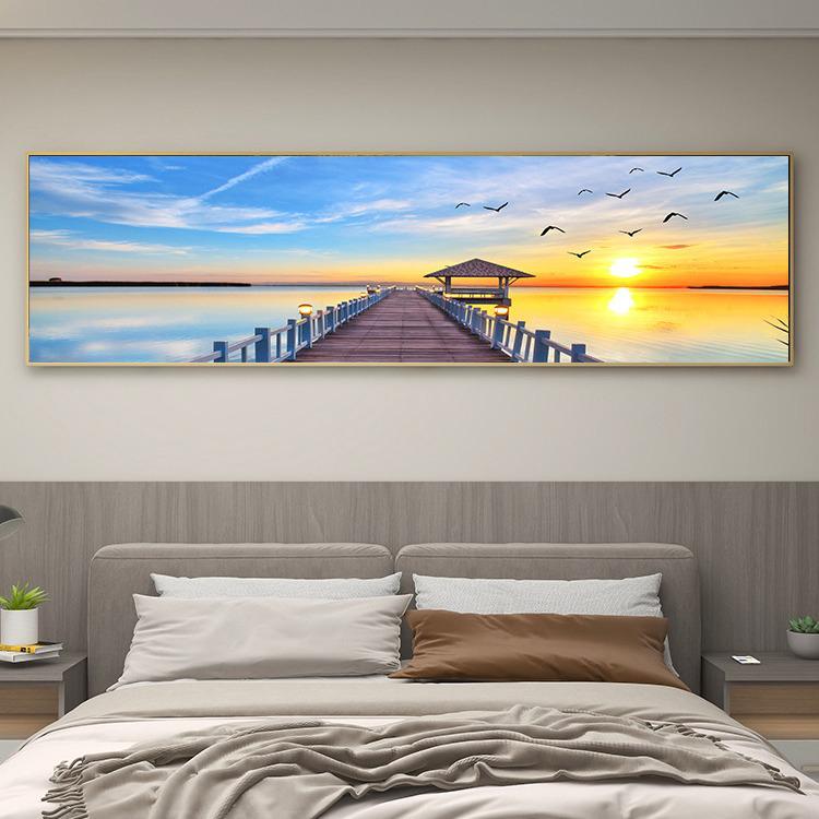 卧室床头装饰画日出风景主卧挂画横幅宾馆现代简约酒店房间背景墙