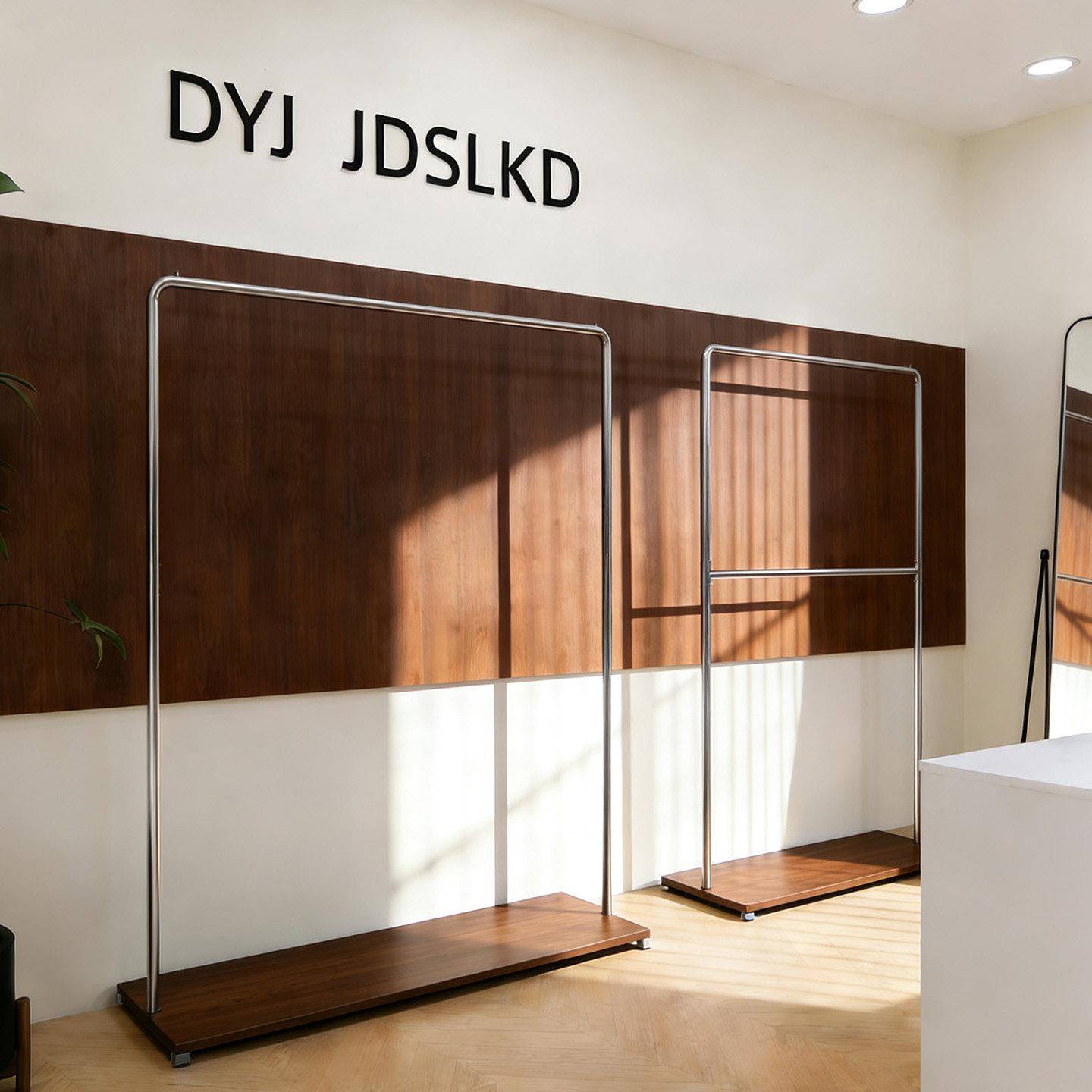 服装店展示架双层可调节落地架胡桃色不锈钢中古风童女装陈列货架