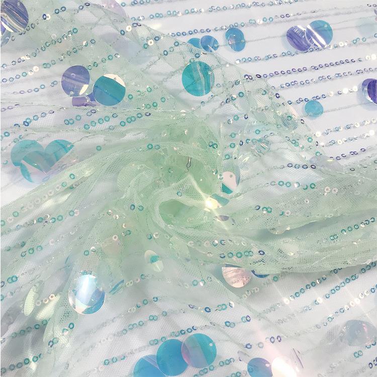 新款直销现货网红款礼服裙子布料欧美金片绣花布弹力网珠片绣亮片