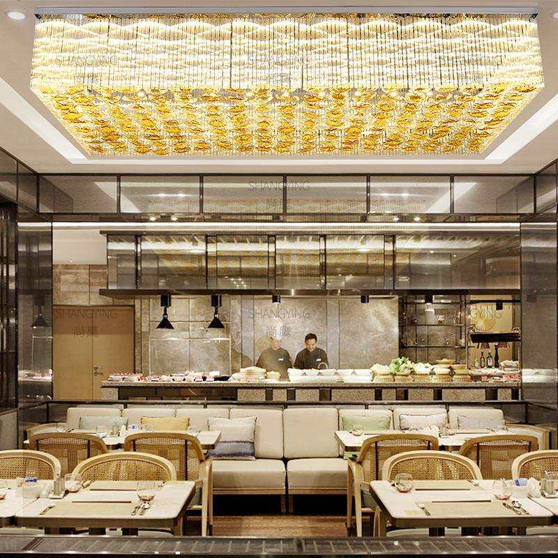 跨境酒店大堂水晶灯售楼部沙盘吊灯别墅婚宴厅水晶方形石头工程灯