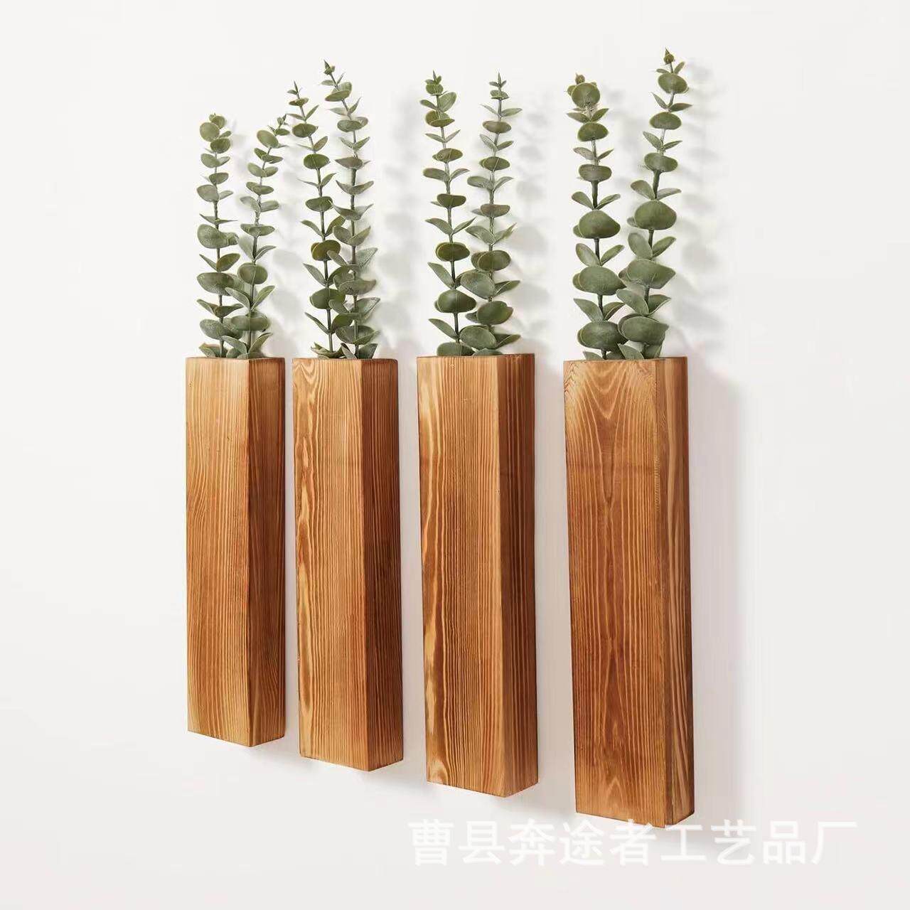 新款木质墙壁花瓶干花装饰绿植容器实木家用壁挂式花瓶可悬挂花瓶