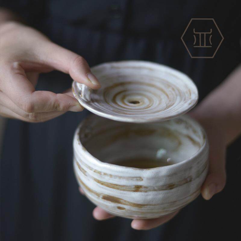 手工粗陶建水创意茶道配件加盖茶渣斗复古陶瓷茶具壶承水盂