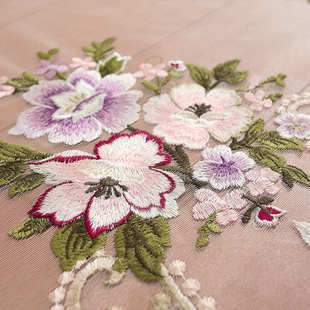 雪尼尔绣花粉色花团欧式 花团锦簇 窗帘成品公主客厅卧室帘头别墅