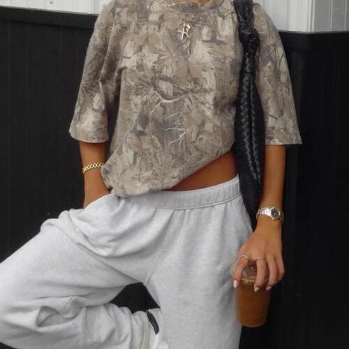 Women'S Camo Print Round Neck Tee Casual Short Sleeve Crew