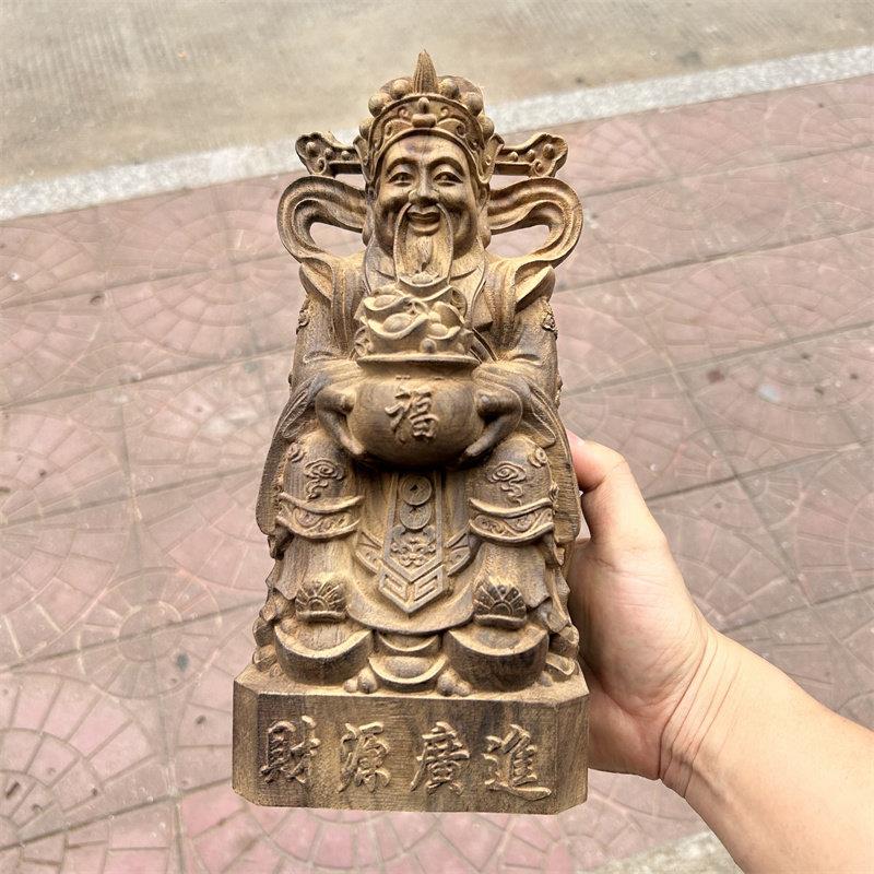 越南沉香木雕财神爷佛像招财家用供奉摆件店铺办公室开业文财神爷