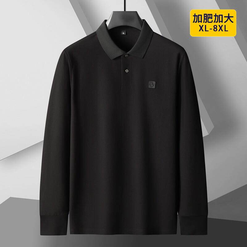 特大码纯色宽松长袖Polo衫男中年胖子爸爸春商务纯棉休闲翻领T恤