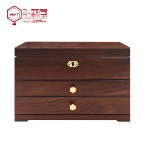 新款实木首盒子20饰25新带锁年黄金珠宝箱手饰首饰款收纳盒高档精