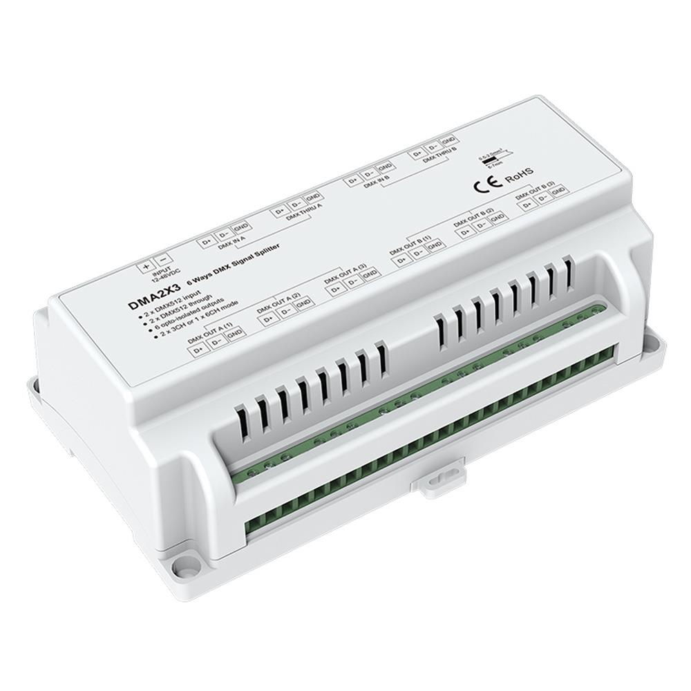 DMA2X3 12-48VDC 6通道DMX512信号放⼤器 2路信号输入6路信号输出