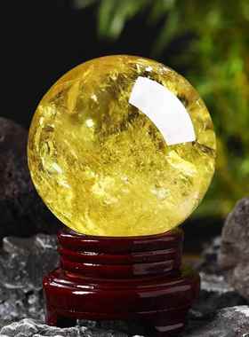 高档巴西纯天然黄色真水晶球石厨房风原球招财办公室领导高摆档水