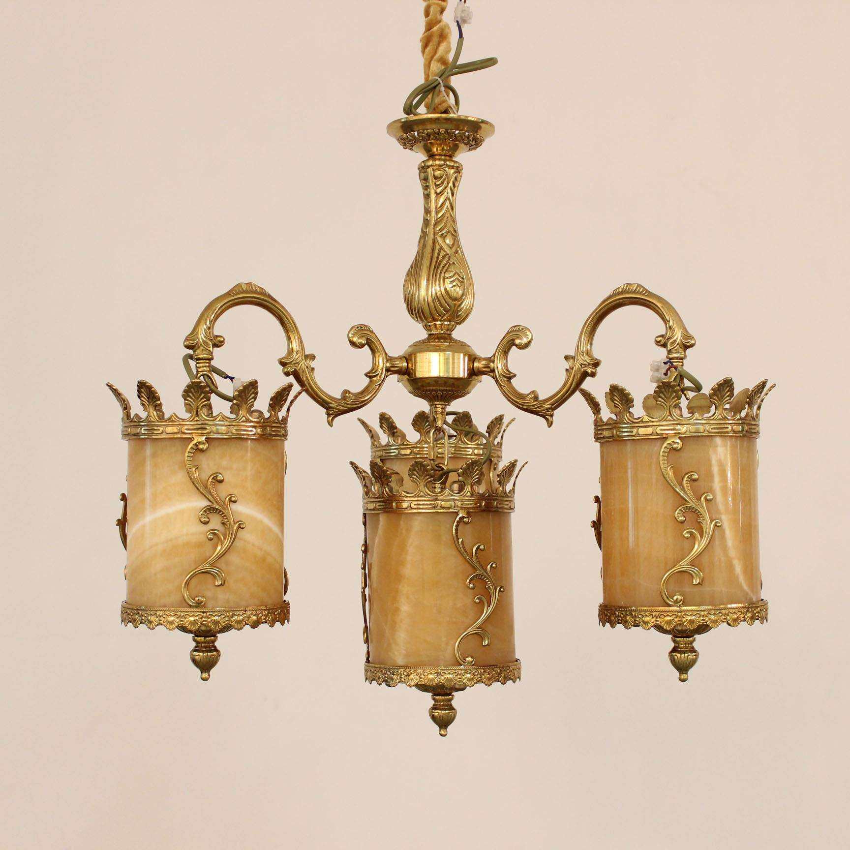 欧式吊灯餐厅卧室书房全铜云石灯简欧过道玄关楼梯间精致单吊铜灯