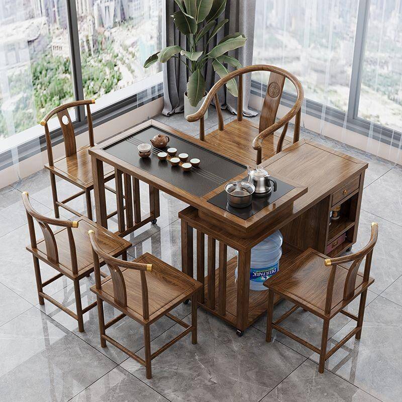 实木阳台旋转茶桌椅组合家用移动茶台喝茶桌小型茶几具烧水壶套装