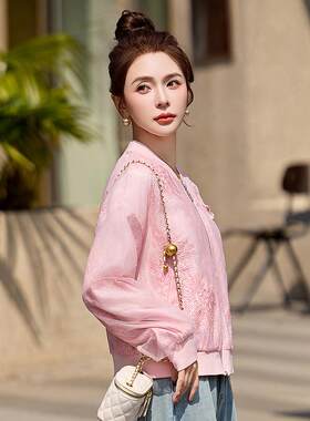 小季香风提ZAI6662花刺绣棒球服短外套女春款小个上子高级感夹克