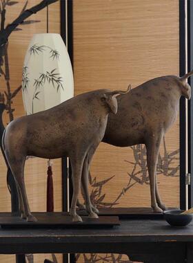 印度进口铝制铜色复做旧抽象牛摆件新tb-99575中式厅古酒客店玄关