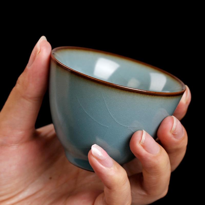 汝窑主人杯子开片可养功夫小茶杯陶瓷纯手工茶盏单个手作汝瓷茶具