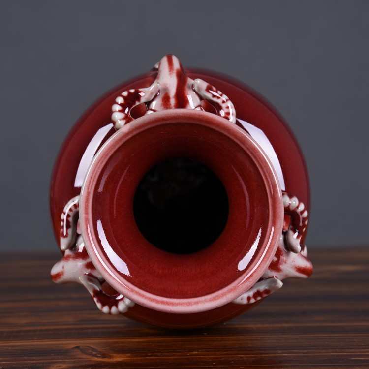 景德镇陶瓷钧瓷古典中式花瓶冰裂家居摆设工艺品三阳开泰花瓶批发