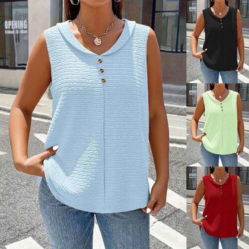Women Summer Sleeveless Vest Fashionable Color Button