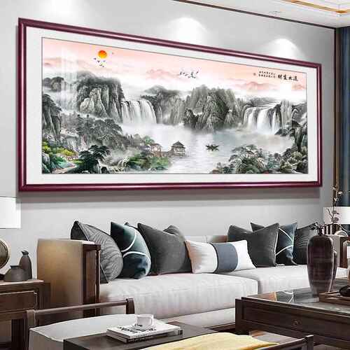 山水风景中堂背景字画靠山国画招财图装饰客厅办公室墙壁沙发挂画