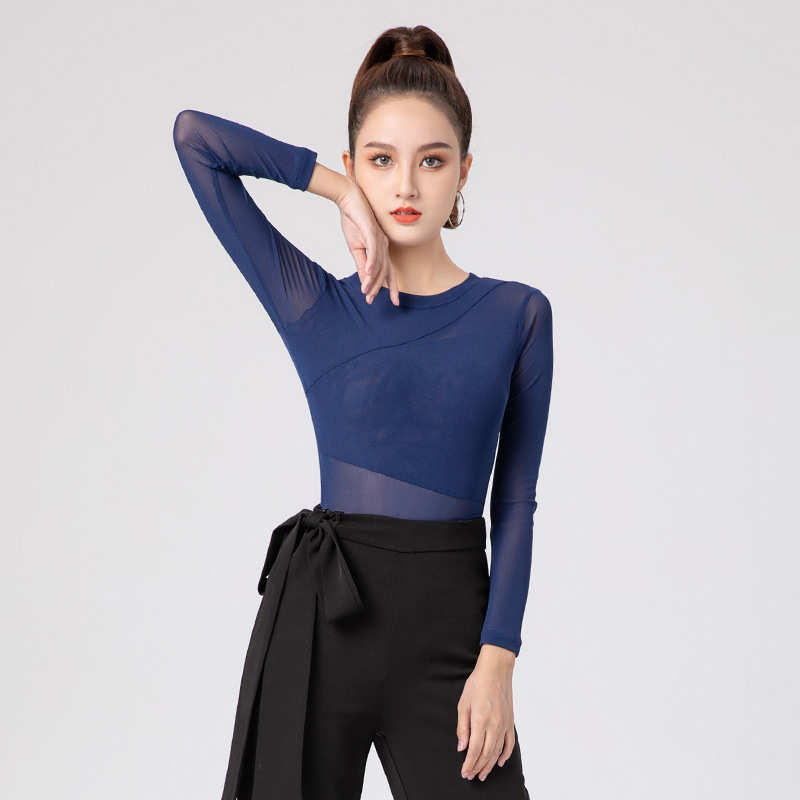 新款拉丁舞服装上衣女成年跳国标摩登舞蹈连体舞衣专业形体练功服