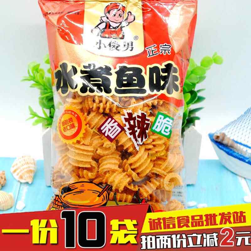 80后怀旧零食小吃膨化食品小俊男水煮鱼味香辣脆锅巴70g*10袋