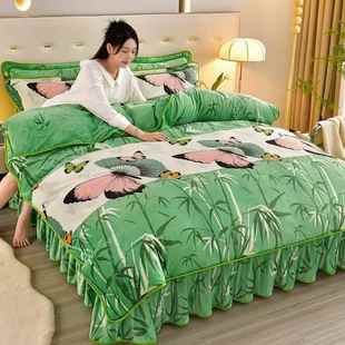 正品 冬双面珊瑚绒四件套裙加厚法单兰床绒床被套金貂牛奶绒床上 季