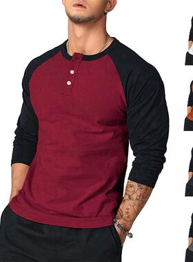 Men Mens Henley Shirt Fall Crewneck Color Block Slim Fit