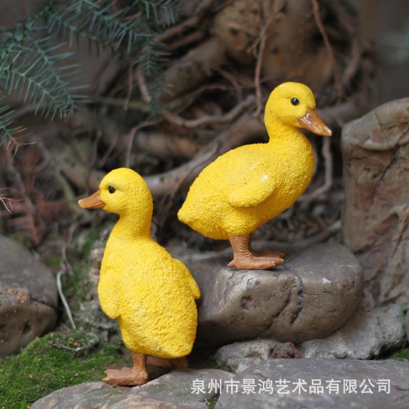 创意家居花园阳台庭院装饰盘景假山动物浮水黄鸭子摆件树脂工艺品