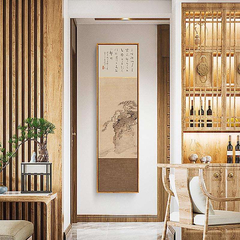 山水人家新中式原木风客厅装饰画山水工笔画日式挂画玄关壁画竖幅