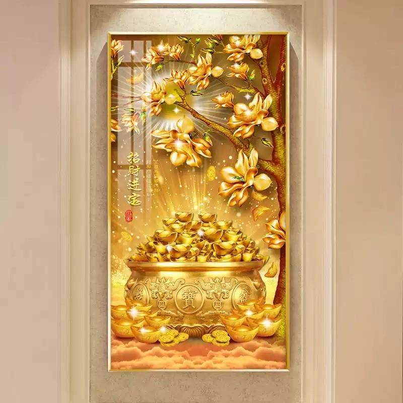 聚宝盆入户玄关装饰画画客厅饭厅办公室招财进宝挂画画聚财寓意壁,家居饰品,现代装饰画,淘宝优惠券,粉丝福利购,淘宝优惠卷