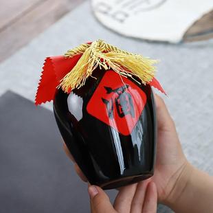 家用酒坛酒Y 酒瓶1斤2斤3斤5斤10斤装 宜兴土陶陶瓷黑釉红酒字酒坛