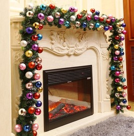 圣诞壁炉装饰品圣诞树藤条2.7米加密挂饰带灯摆件圣诞节花环场景