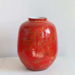 花瓶装 饰圆客厅陶瓷感插花摆件高级宿现代新民玄关红色样板间中式