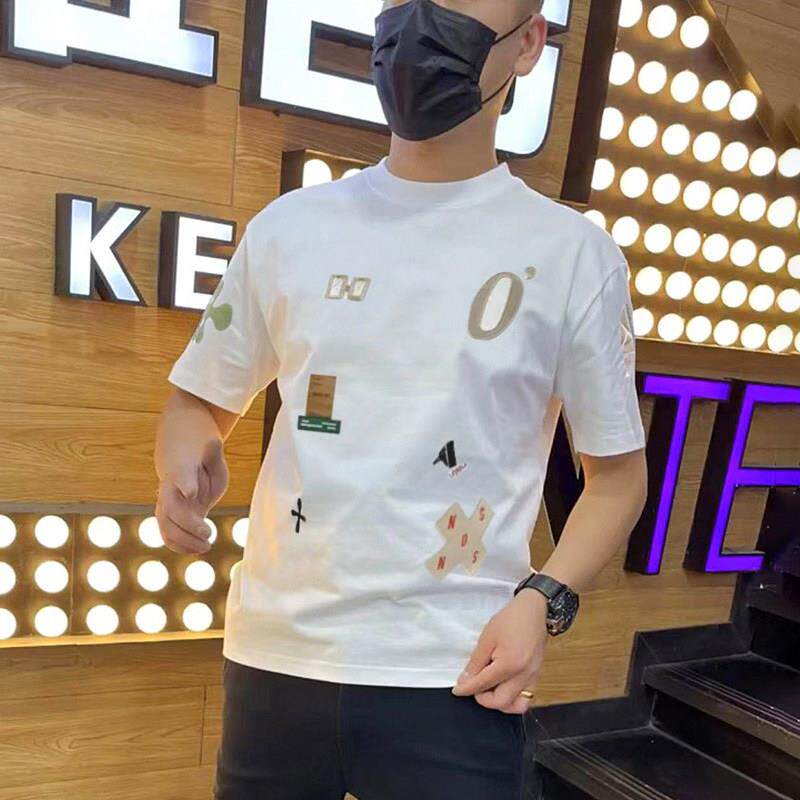夏季新款印花字母短袖t恤男潮牌韩版修身半袖青年圆领纯棉体恤潮