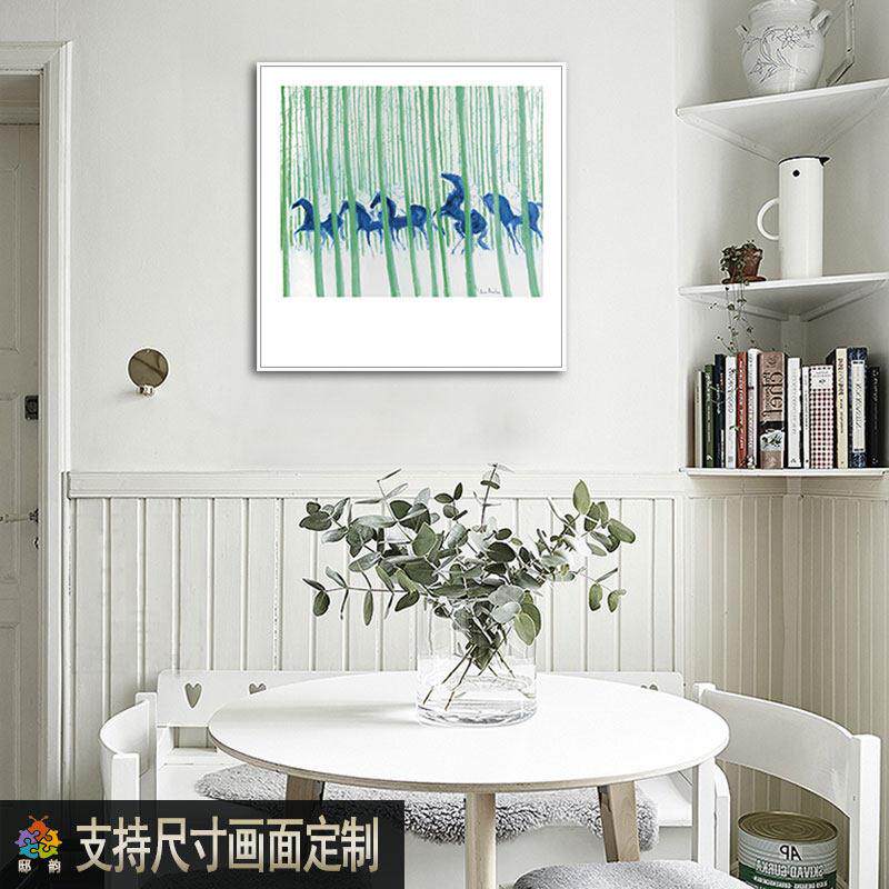 抽象艺术小众室内挂画北欧风正方形马图案壁画民宿卧室房间装饰画
