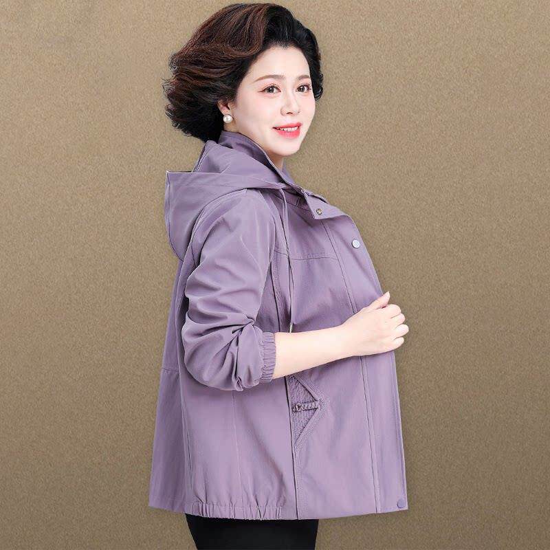 潮牌中年妈妈韩版洋气派克服夹克春秋风衣外套中老年女冲锋衣上衣