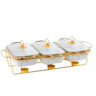 casserole三格双耳陶瓷烤盘家用餐具加热汤锅干锅3pcs ware bake