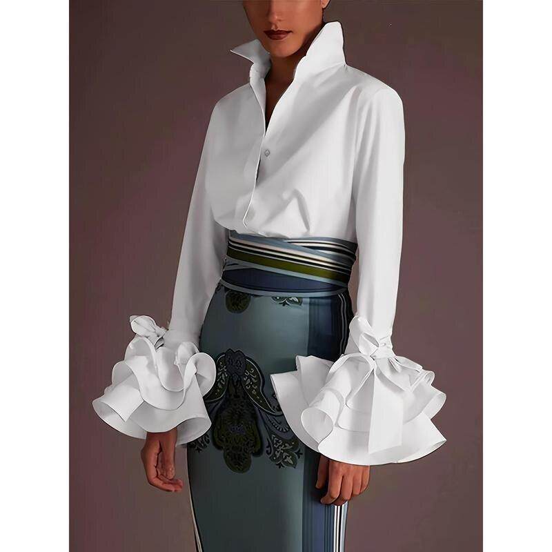 P 10763 Women Spring Blouse Vintage Fall Basic复古衬衫