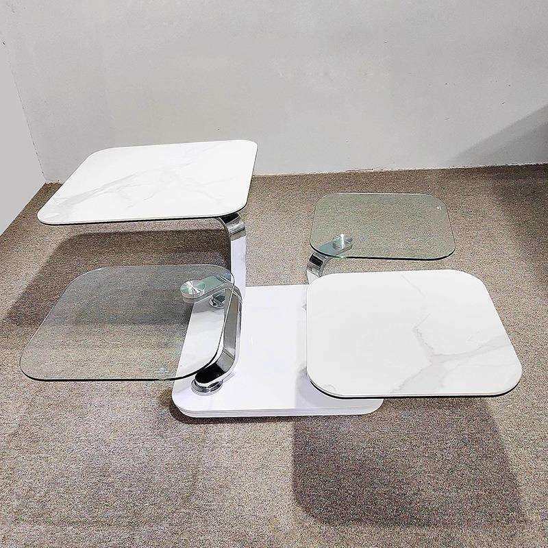小户型客厅家用创意简约休闲几何艺术茶几玻璃岩板组合可旋转边几