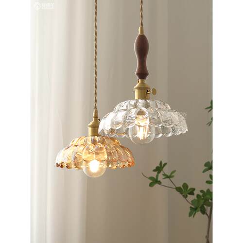 日式覆古纯铜玻璃灯具ins创意个性饭厅灯吧台床头民宿店铺小吊灯